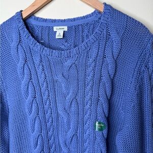 L.L Bean Womens XL NEW Blue Purple Perriwinkle Cableknit Crewneck Sweater Cotton